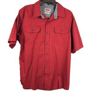Men's Flex Comfort Business Casual Dad Work Button Down T-Shirt Red Wrangler Med